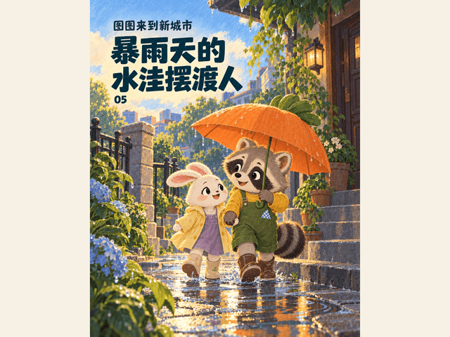 暴雨天的水洼摆渡人绘本封面